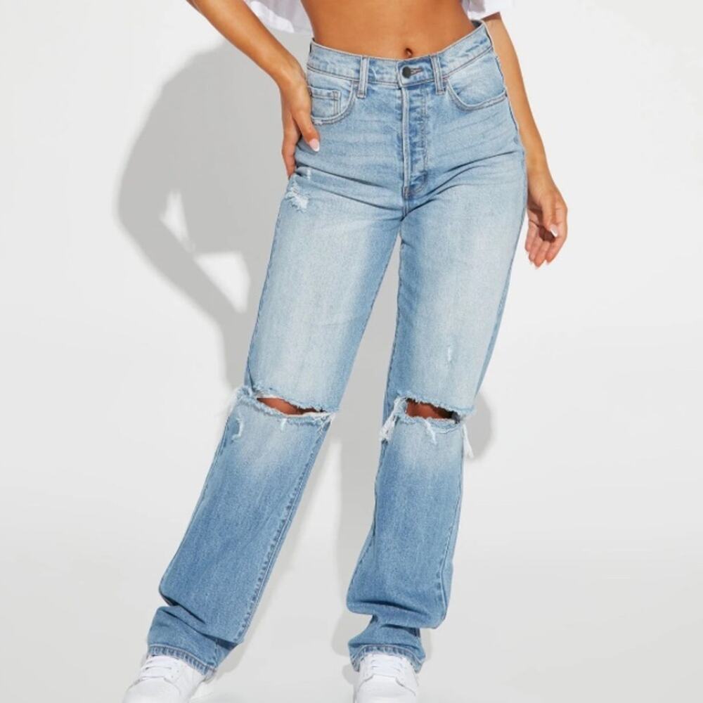 Tall As You Please Ripped Straight Leg Jeans - Light Blue Wash size 13 NWT